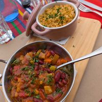 Vegan chili with rice at Planalto in Canhas