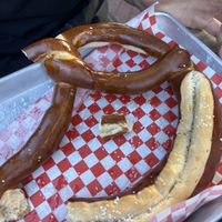 Just ask for no butter on pretzel  at Copenhagen Sausage Garden in Solvang