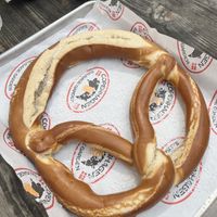 Bavarian pretzel with no mustard   at Copenhagen Sausage Garden in Solvang