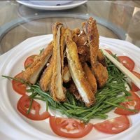 Deep fried king oyster mushroom  at Xin Yi Vegan Restaurant in Taipei