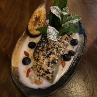 Banane bread dessert with fresh mint 😋  at Cham  in Hamburg