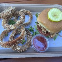 Fig, goat cheese, and beet burger 🤍🌱  at Bubbie's in Arlington