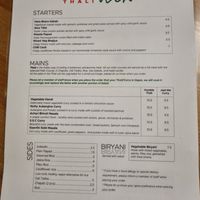 Vegan menu at Humble Thali Staines in Staines-upon-thames