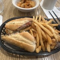 Vegan Bahn Mi sandwich with friess  at Tori Tomo Restaurant in Providence