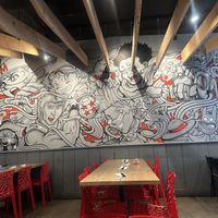 Beautiful mural on the wall  at Tori Tomo Restaurant in Providence