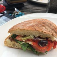 Veggie sandwich with Dijon mustard to substitute for goats cheese at Salt Shaker Deli in Lunenburg