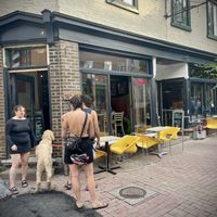 Entrance to restaurant   at Les Mauvaises Herbes in Quebec