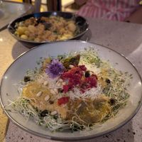 Olive ravioli with pine nuts at Les Mauvaises Herbes in Quebec