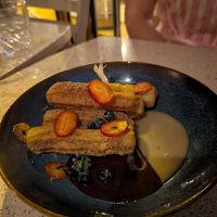 Churros with maple cream at Les Mauvaises Herbes in Quebec