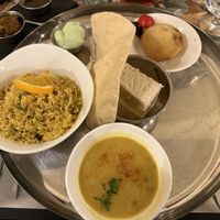 Went back and ordered the three-dish thali again. Remembered to take a photo this time .  at Govinda in Milan
