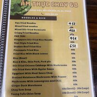 Menu  at Am Thuc Chay 68 in Ho Chi Minh City