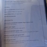 Special menu with clearly labeled vegan items at Dundees on the Waterfront in Cairns