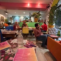 the colourful interior at Mireille Café Moderne in Montpellier