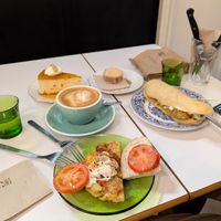 tortilla, vegan chicken sandwich at La Loca de Enfrente in Madrid