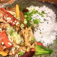 Kung pao chicken plate - comes with white rice   at Komodo  in Dallas