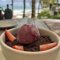 Chocolaté crumble with chocolate sponge cake under   at Maresias  in Tulum