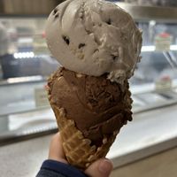 Top scoop is cookie dough and below is something that tasted like chocolate rocky road but I don’t remember the name.  at Honey Bear Ice Cream in Harrisburg