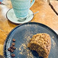 Banana bread + latte  at Café Vida in La Paz