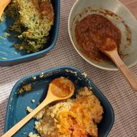 Hummus varieties at Café Vida in La Paz