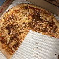 vegan sausage pizza (25% gone lol)  at Sauced Pizzeria in San Diego