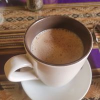 hot chocolate with plant milk at La Casa de Bamboo in Huacachina