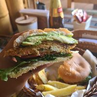 Chickpea burger at La Casa de Bamboo in Huacachina