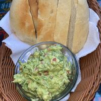 Great bread with a really good guacamole dip (good portion as well)  at La Casa de Bamboo in Huacachina