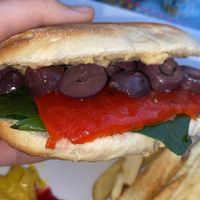 The vegan hummus sandwich   at La Casa de Bamboo in Huacachina