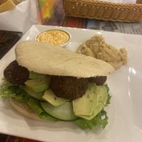 Falafel sandwich (I added avocado) (highly recommend)   at La Casa de Bamboo in Huacachina