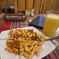 Vegan bolognese at La Casa de Bamboo in Huacachina