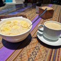 Porridge with soy milk for breakfast at La Casa de Bamboo in Huacachina