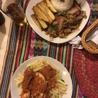 Simple pasta and mushroom saltado at La Casa de Bamboo in Huacachina