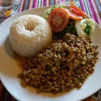Lentils With rice !just order without the egg!😊 at La Casa de Bamboo in Huacachina