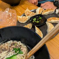 Noodle soup with mushrooms (real good) and gyoza's at Yunnan Vegetarian Noodles Shop - หงส์หงส์บะหมี่ยูนนาน in Chiang Rai