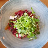 Pearl couscous with vegan cheese as standard at Light at Towner in Eastbourne