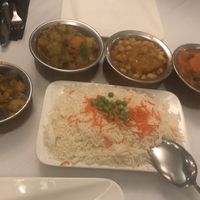 Vegan curries with rice at Taj Tandoor in Deer Park