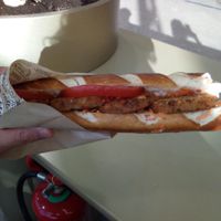 Pretzel bread sandwich at ATH - Taf Handcrafted Coffee in Athens