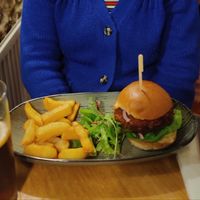 Vegan burger at The Ram Inn bussage in Stroud