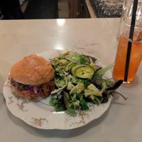 BBQ Pulled "Pork" Sando with side salad & La
 Llorona at JUNE in Beaverton