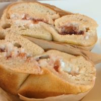 Vegan cream cheese and strawberry jam bagel at Abel's Bagels in Las Vegas