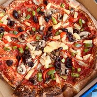 Our ‘design our own’ pizza, see comments for toppings   at BC Pizza in St Ignace