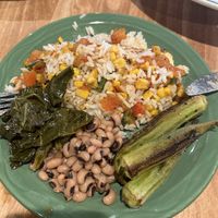 Combined almost all the vegan options on one plate.  at Fixins in Sacramento