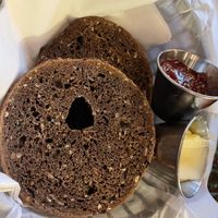 Pumpernickel bagel  at Lucky's Coffee Garage in Lebanon