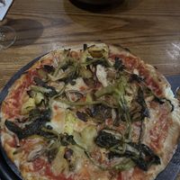 Primavera pizza with vegan cheese   at Salvatore's Ristorante in Preston