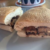 Vegan sausage sandwich  at Roo's Tearoom in Selby