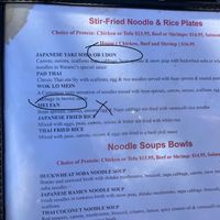Menu items that can be made vegan  at Soba Sushi and Noodles in Weaverville