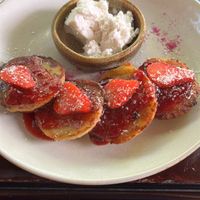 Russian style pancakes with coconut yoghurt   at PlantLab in Hoi An