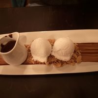 Home made vegan vanilla ice and chocolate sauce at Zus en Zo in Bocholt