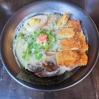 Vegan miso ramen, sub yuba katsu, add vegan egg  at Mystic Ramen in Hamilton