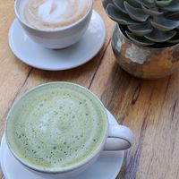 Matcha latte and cappuccino at Marmalade in Amman